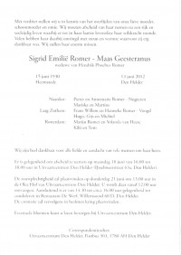 Overlijdensbericht S.E. (Milie) Romer - MG (2012)